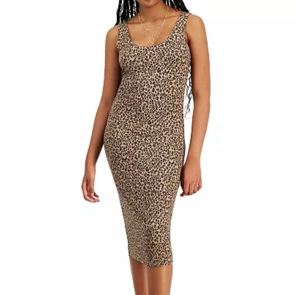 BAR III | Animal Cheetah Print Bodycon Midi Dress Black Brown Tan | Size XL